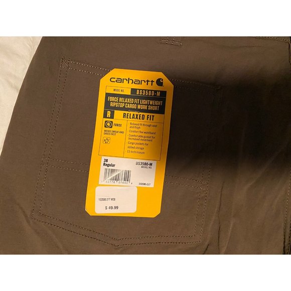 Carhartt Mens 38x11 Cargo Shorts Pockets Force Tappen Brown Relaxed Fit Ripstop - Picture 6 of 6